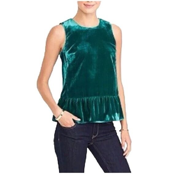 J. Crew Tops - J.Crew Emerald Green Velvet Peplum Tank Top, Size 12